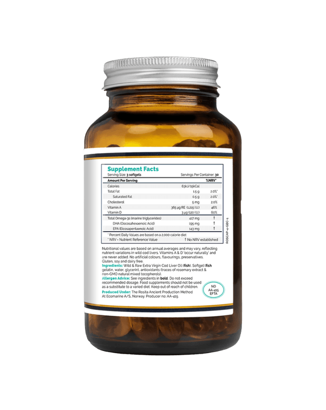 Rosita Extra Virgin Cod Liver Oil (EVCLO) softgels